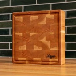 Cherry End Grain Square Butcher Block With Juice Groove -Cheap Carving Boards Store Cherry Square End Grain Butcher Block with Juice Groove Medium 00007