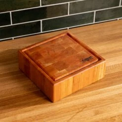 Cherry End Grain Square Butcher Block With Juice Groove -Cheap Carving Boards Store Cherry Square End Grain Butcher Block with Juice Groove Small 00002