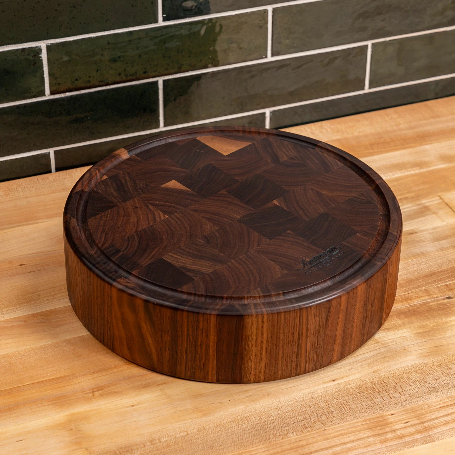 Walnut End Grain Round Butcher Block With Juice Groove 7 Walnut End Grain Round Butcher Block With Juice Groove - Image 7