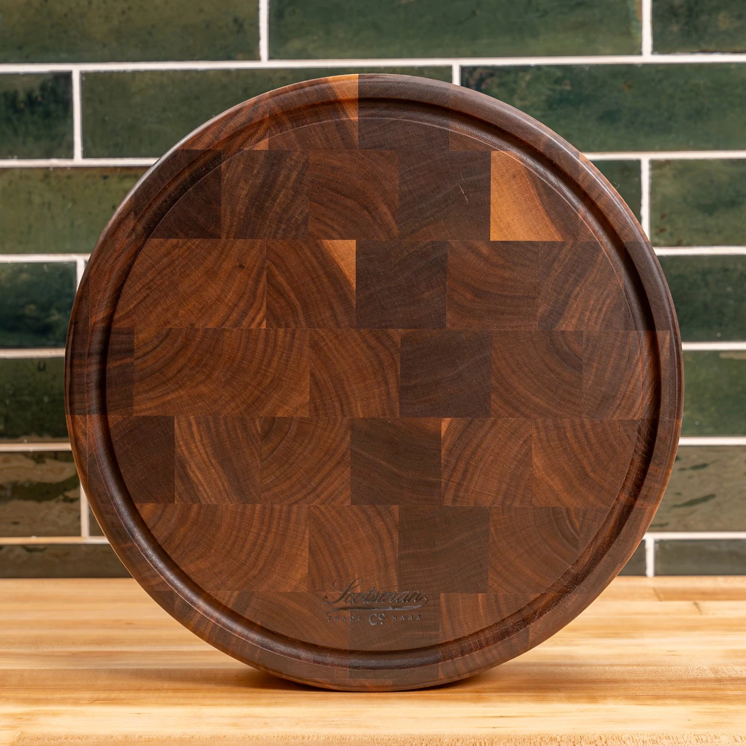 Walnut End Grain Round Butcher Block With Juice Groove 6 Walnut End Grain Round Butcher Block With Juice Groove - Image 6
