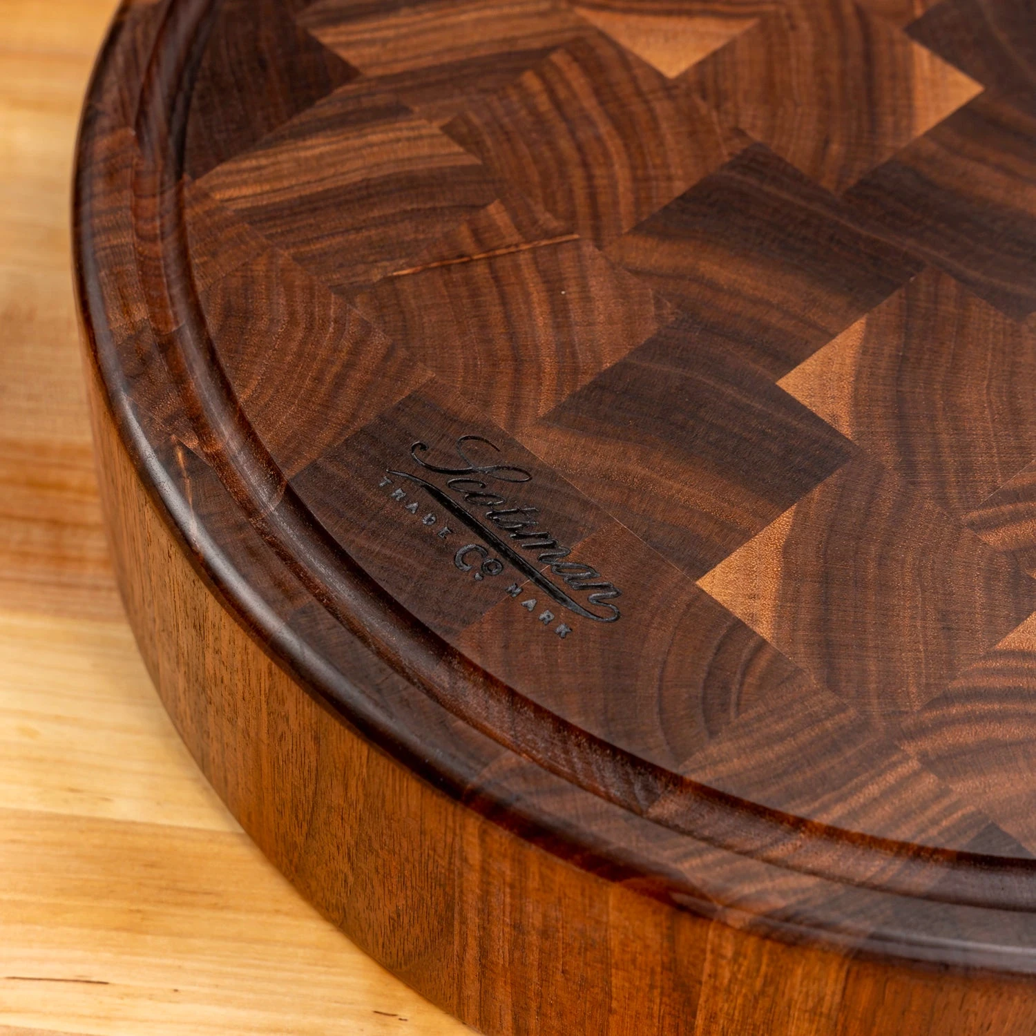 Walnut End Grain Round Butcher Block With Juice Groove 11 Walnut End Grain Round Butcher Block With Juice Groove - Image 11