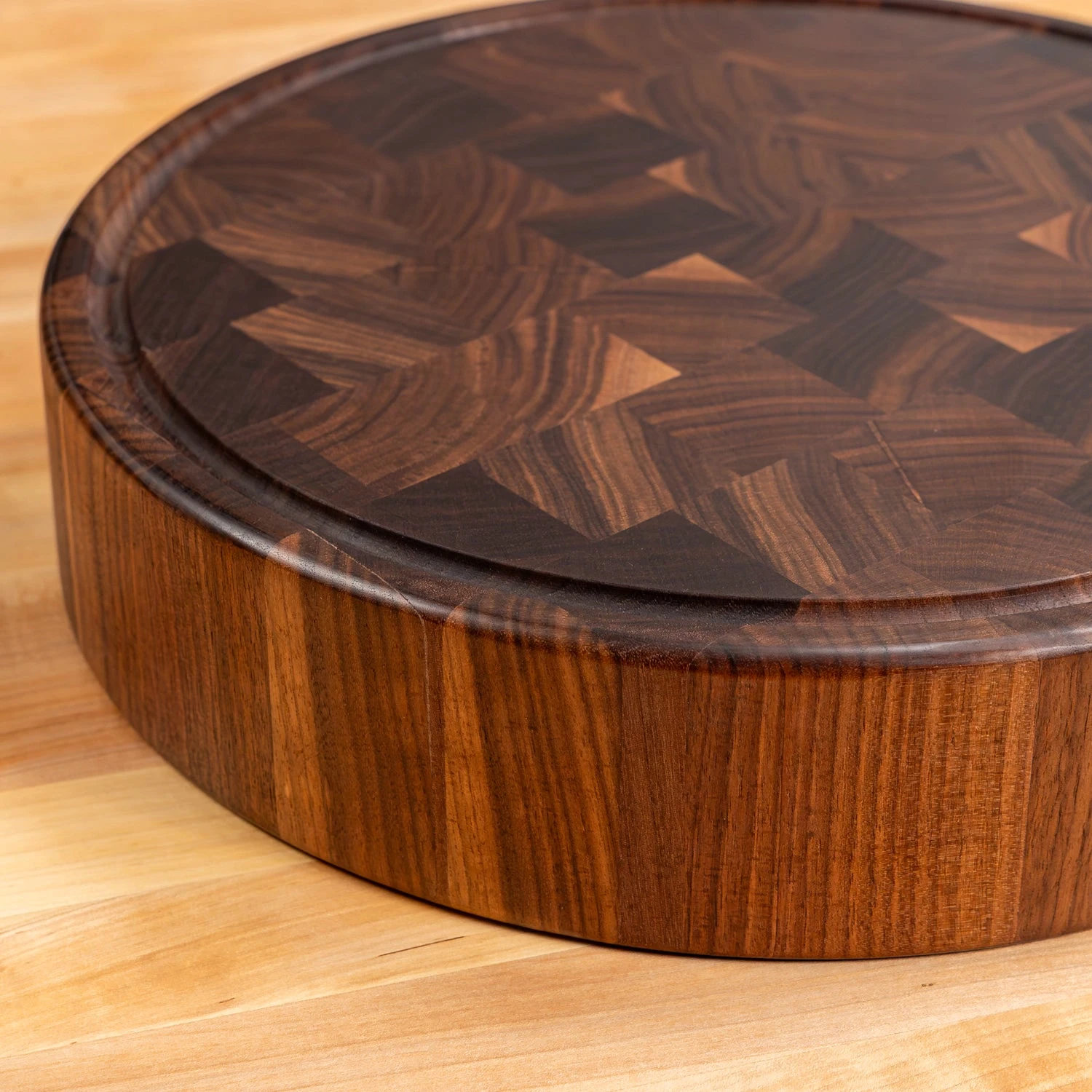 Walnut End Grain Round Butcher Block With Juice Groove 10 Walnut End Grain Round Butcher Block With Juice Groove - Image 10