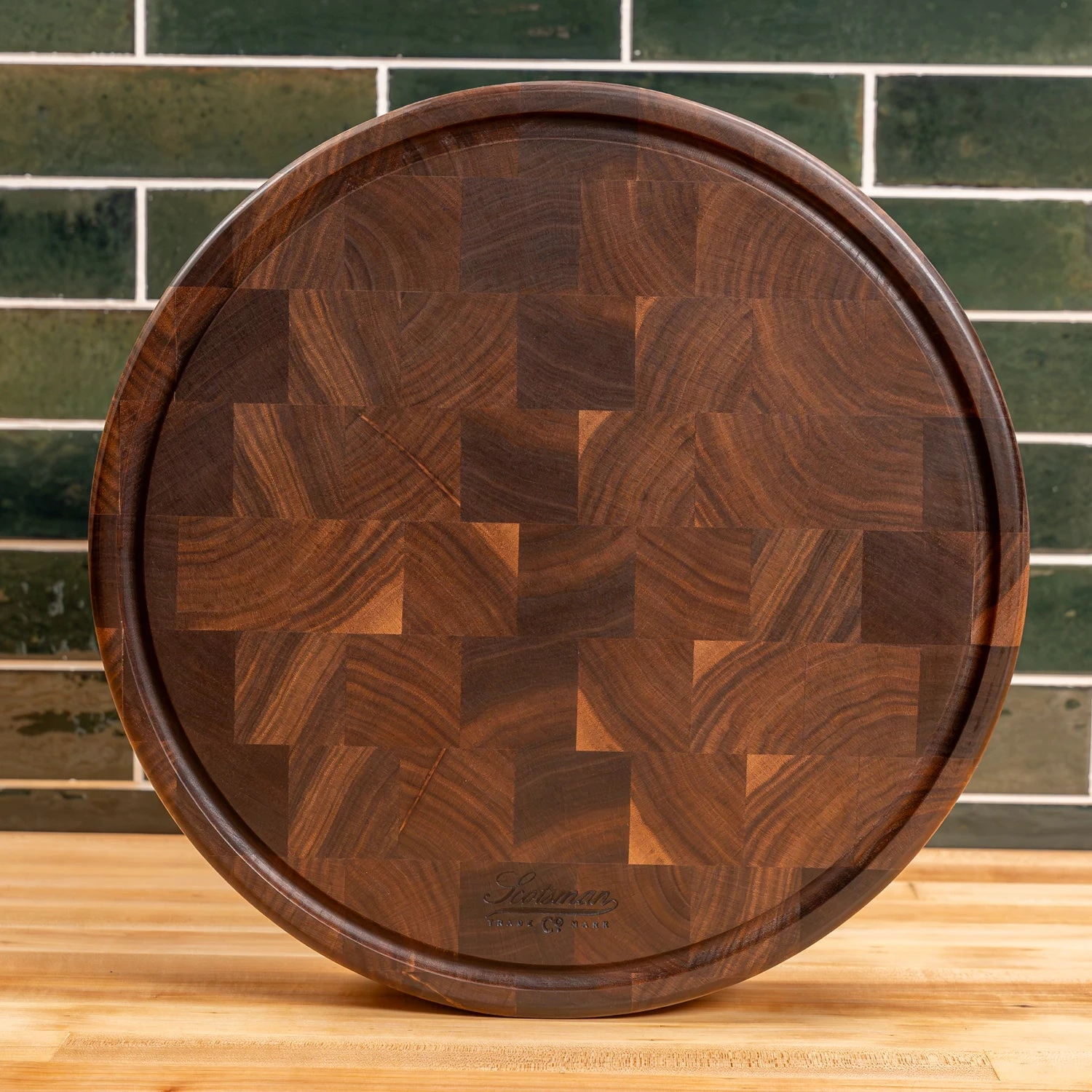 Walnut End Grain Round Butcher Block With Juice Groove 9 Walnut End Grain Round Butcher Block With Juice Groove - Image 9